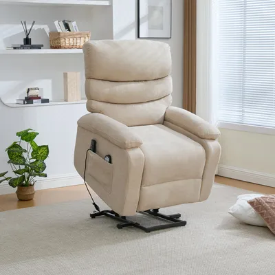Produktbild von Elektrischer Relaxsessel mit Aufstehhilfe und Massagefunktion Chenille Hellkhaki