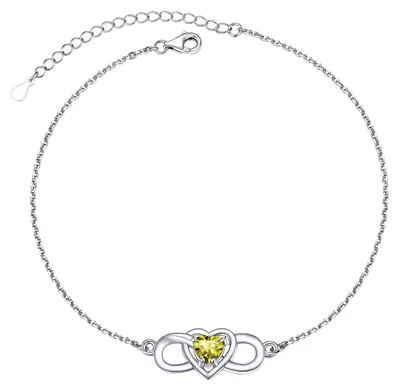 Immagine prodotto di Collana "Infinito" - Argento - Catena Figaro - Pietra sintetica simile al peridoto - Cuore - Donna - Cavigliera
