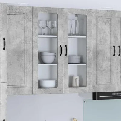 Image de Armoire murale en verre vidaXL LUCCA, gris béton, 80 x 31 x 100 cm, aggloméré