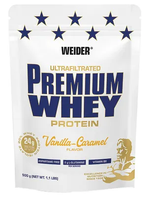 Produktbild von Weider Premium Whey, Pulver, Molkenproteinkonzentrat, Molkenprotein isoliert, Karamell, Vanille, L-Glutamin, 397 kcal, 1681 kJ