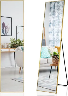 Imagen del producto de Espejo de pie 2 en 1, 160 x 40 cm. Espejo de cuerpo entero, espejo de pared con marco de metal. Ideal para salón, pasillo, dormitorio, vestíbulo