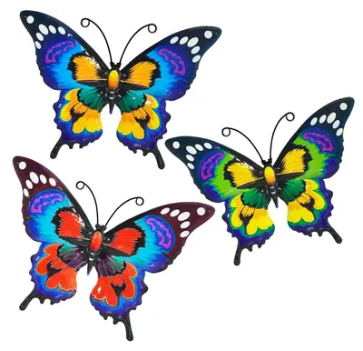 Image de 3 papillons en métal pour le jardin, le balcon, la décoration murale, la décoration du salon, les sculptures, les ornements, les clôtures de jardin, 18 x 13 cm