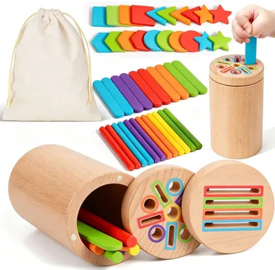 Zdjęcie produktu dla Zabawki Montessori dla dzieci od 1 do 3 lat - Zabawki motoryczne dla dzieci od 1 roku życia - 1 drewniana zabawka do sortowania dla niemowląt