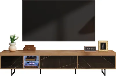 Produktbild von TV-Schrank, lowboard mit Marmoroberfläche, mit Glas und farbwechselnder LED-Beleuchtung