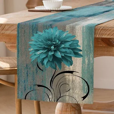 Produktbild von Rustige Olieverf Tafelloper mit Blumenlandschaft 40 x 240 cm für Küche, Kaffeetafel, Urlaub, Feiern, Hochzeit