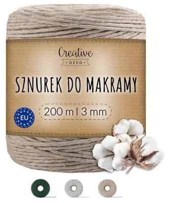 Zdjęcie produktu dla Sznurek makramowy bawełniany 200M 2 3MM do rękodzieła DIY