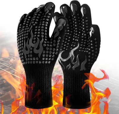 Image de Gants de barbecue XL - Gants de four résistants à la chaleur - Grillade en toute sécurité - Silicone antidérapant - 32 cm - Noir
