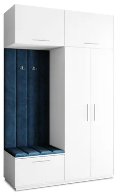 Produktbild von Masseno Garderobe-Set REMA 150/240/60 cm Modern Garderobenschrank Weiß, Veloursstoff MONOLITH 77 (Blau)