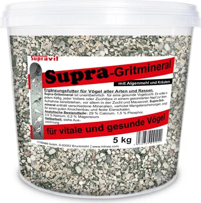 Produktbild von Supravit Supra-Gritmineral 5 kg | Premium Vogelgrit & Mineralfutter für Vögel | Ergänzungsfutter zur Verdauung, Eierschalenbildung & Gefiederpflege