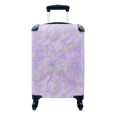 Produktbild von MuchoWow® Koffer Handgepäck Trolley Rollkoffer Kleine Reisekoffer mit 4 Rollen - Marmor - Lila - Muster - Cabin Size < 55x40x23 cm & 55x40x20 cm - Fotokoffer - Kabinenkoffer - Boardgepäck - Reise-Box - Reisekoffer - Reisegepäck - Koffer mit Bild - Trolley für Kinder