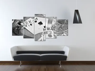 Image de Tableau acoustique Cartes à jouer 200 x 100 cm Tableaux Mousse acoustique Absorbeur acoustique haute performance Toile insonorisante 5 pièces Tableau mural Acoustique intérieure Isolation acoustique i-B-0001-b-o