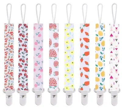 Produktbild von Schnullerkette Mädchen 8 Stück BPA-Frei Stoffband Universal für Schnuller & Beißspielzeug Pink Fruit Flower