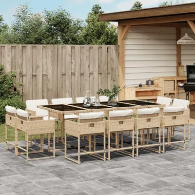Produktbild von Möbel 13-tlg. Garten-Essgruppe mit Kissen Beige Poly Rattan - Gartenmöbelgarnituren 3211402