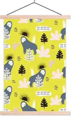 Produktbild von MuchoWow® Textilposter Dschungel - Affe - Pflanzen 120x180 cm mit holzfarbenen Rahmen - Textil-Plakat