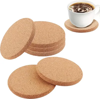Produktbild von Set von 6 runden Korkuntersetzern - rutschfest und hitzebeständig - 10 cm Durchmesser - Kork