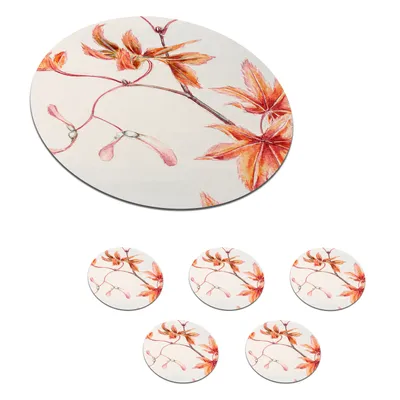 Obrázok produktu pre MuchoWow® Okrúhly sklenený podšálok, sada 6 ks Japonsko - Javor - Jeseň - Vintage 10x10x0.3cm Podložky pod poháre - podložky pod nápoje - ochrana