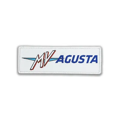 Image de Patch brodé, logo MV Agusta, haute définition, thermocollant, fabriqué en Italie, licence officielle, dimensions : 95 x 65 mm