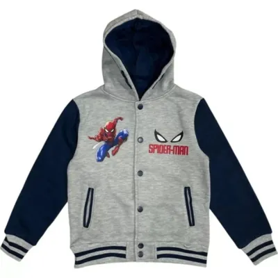 Produktbild von Spiderman Hoodie Sweater grauer Kinderpullover mit Druckknöpfen ca. 6 Jahre / 116 cm