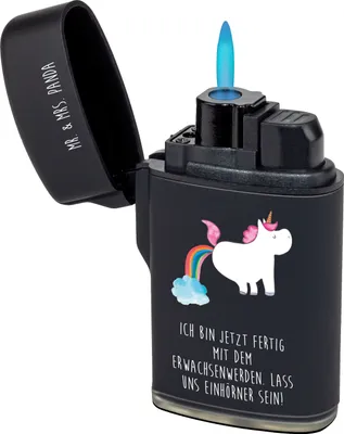 Produktbild von Mr. & Mrs. Panda Gasfeuerzeug Einhorn Pupsen - Schwarz - Geschenk, Feuerzeug, Regenbogen, Freundin, zigarettenanzünder, Pups, sturmfeuerzeug, Spaß, Lustig, Feuerzeuge