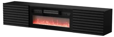 Produktbild von Cama RTV Schrank TULA 183x35x37 schwarz matt + schwarzer Kamin, Schwarz, Partikelbord, Schwarz, Partikelbord, 2 Regale, Laminat