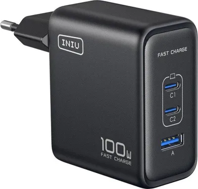 Zdjęcie produktu dla Iniu, ładowarka GaN 100 W, 2x USB-C USB-A, czarna