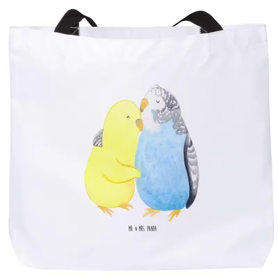 Produktbild von Mr. & Mrs. Panda Reisetasche Wellensittich Liebe - Weiß - Geschenk, Verknallt, Vertrauen, Schultasche, Tote Bag, Tragetasche, Beutel, Freundin, Vögel, Tasche, Umarmen