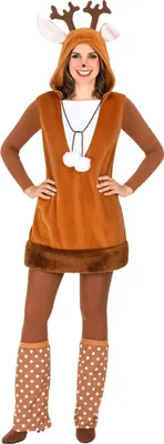 Reh Kostüm Rehlein Kleid mit Stulpen für Damen von Vorne