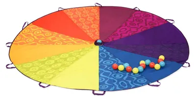 Immagine prodotto di Paracadute gioco per bambini - 244 cm - 15 palline - Colori arcobaleno - Gioco da esterno per 6-12 bambini