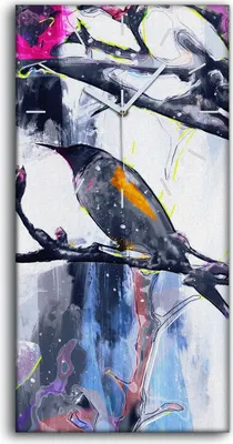 Produktbild von Leinwand Uhr Küche Wohnzimmer Bild 30x60 Malerei Abstrakte Zweige Tier Vogel - weiße Hände