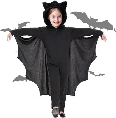 Zdjęcie produktu dla Kostium nietoperza dla dzieci z kapturem - czarne skrzydła - kostium nietoperza wampira - idealny na Halloween