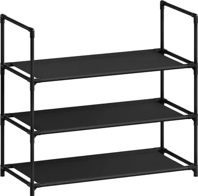 Produktbild von WOLTU Schuhregal mit 3 Ablagen, Schuhständer Metallgestell, 61x28x55 cm, Schwarz