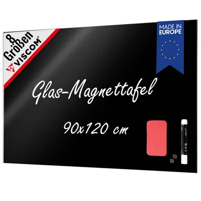 Produktbild von Design Glastafel MIO - Memoboard magnetisch - Glas-Magnettafel in sattem Schwarz 90x120 cm - rahmenlos inkl. Zubehör