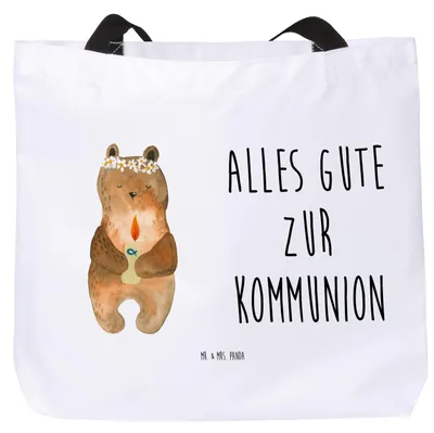 Produktbild von Mr. & Mrs. Panda Beutel Bär Kommunion - Weiß - Geschenk, Tote Bag, Taufkerze, Reisetasche, Teddy, Katholisch, Unitasche, Strandtasche, Schultasche, Gottes Segen, Tasche