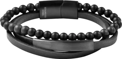 Produktbild von Akzent Armband aus Echtleder mit Onyxkugeln, schwarz