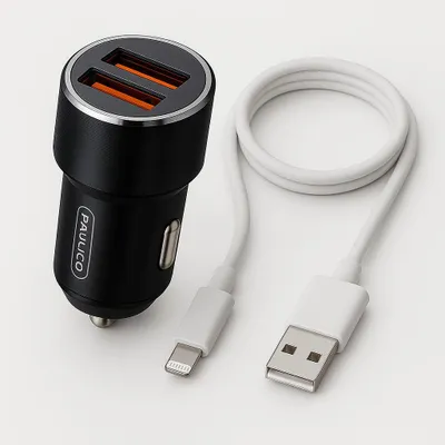 Produktbild von Autoladegerät zigarettenanzünder Schnellladegerät KFZ mit Doppel USB C und mit 2 USB Anschlüssen – Doppel USB / Lightning Kabel