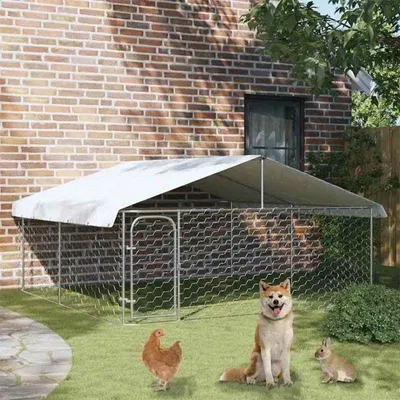 Obrázek produktu pro Venkovní bouda pro psy, rozměry 300x300x150 cm, vyrobená z pozinkované oceli, prostorná a stabilní
