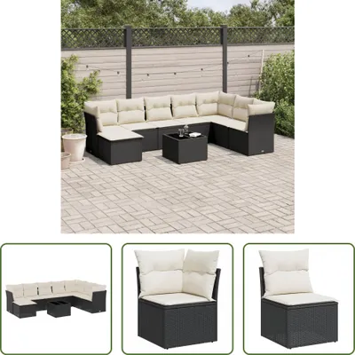 Produktbild von The Living Store 9-tlg. Garten-Sofagarnitur mit Kissen Schwarz Poly Rattan