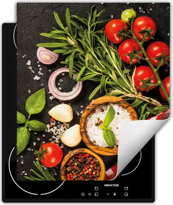 Produktbild von DarHaus Herdabdeckplatte 45x52 cm Anti Rutsch Matte Aufrollbar, Gewürze - Tomate