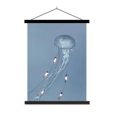 Produktbild von MuchoWow® Textilposter Kinder - Quallen - Meerestiere - Vintage 90x120 cm mit schwarzem Rahmen - Dekoration