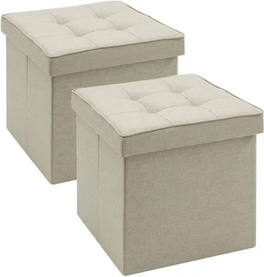 Image de Tabouret pliable avec rangement | Beige | 37,5 x 37,5 x 38 cm