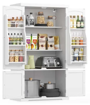 Image de Armoire de cuisine avec 4 étagères réglables et 6 compartiments de porte | Blanc | 76 x 40 x 135,8 cm