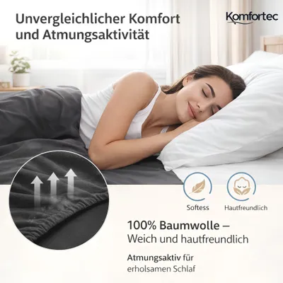 Produktbild von Komfortec Jersey Spannbettlaken 140x200 cm, 100% Baumwolle, Anthrazit