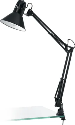 Produktbild von EGLO Tischlampe Firmo, Klemmlampe Vintage, Industrial, Retro, Schreibtischlampe, Klemmleuchte in Schwarz glänzend, Lampe mit Schalter, E27 Fassung
