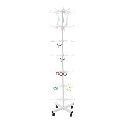 Productafbeelding van 7-laags displaystandaard, draaibare displaystandaard met haken, wit, geschikt voor sieraden en kettingen