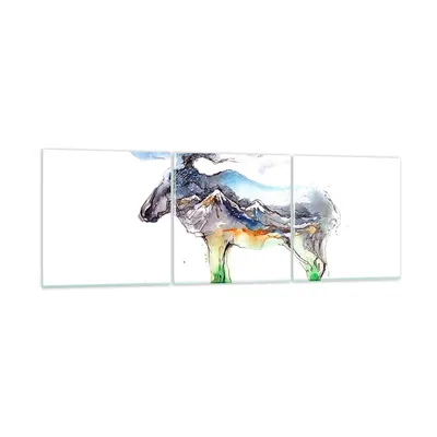 Produktbild von Bilder auf glas - Moose Berge Winter illustration - 150x50cm - Glasbilder - Wandbilder - Kunstdruck - zum Aufhängen bereit - Wanddekoration aus Glas - Glas Bilder - Wandbild auf Glas - GCA150x50-3041