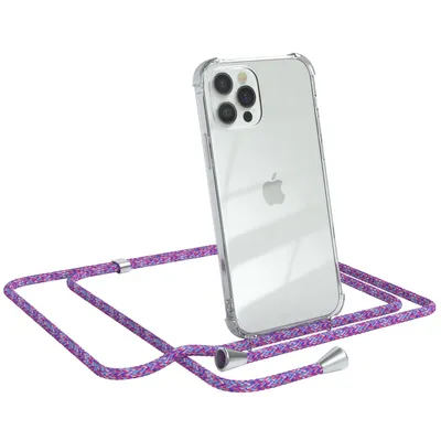 Produktbild von EAZY CASE Handykette kompatibel mit Apple iPhone 12 / 12 Pro, Handyhülle mit Umhängeband, Handykordel, Schutzhülle Clear, Band in Bunt