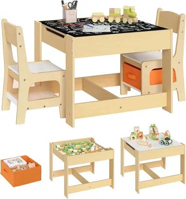 Produktbild von 3tlg. Kindersitzgruppe Kindertisch mit 2 Stühlen Sitzgruppe mit Stauraum für Kinder Vorschüler Kindermöbel