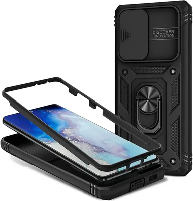 Immagine prodotto di NALIA Custodia ad anello in stile militare per Samsung Galaxy S21 Ultra, estremamente protettiva con cornice del display e copertura della fotocamera, anello a 360° per funzione stand nero