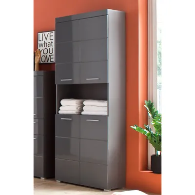 Produktbild von Badezimmer Schrank ALTENA-19 in Grau Hochglanz, B/H/T: ca. 73/190/31 cm