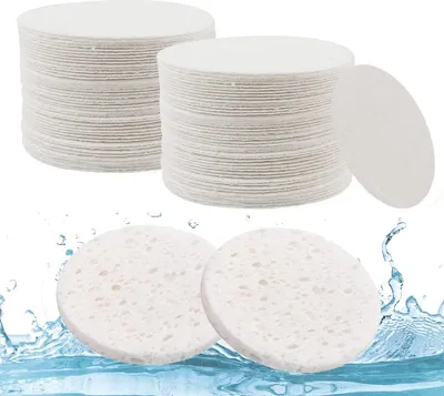 Produktbild von 50 Stk. Komprimierte Zellulose Gesichtsschwämme, Ø60 mm, Weiß, Natürliche Reinigungsschwämme, Make-up Entferner, Peeling, Gesichtspflege